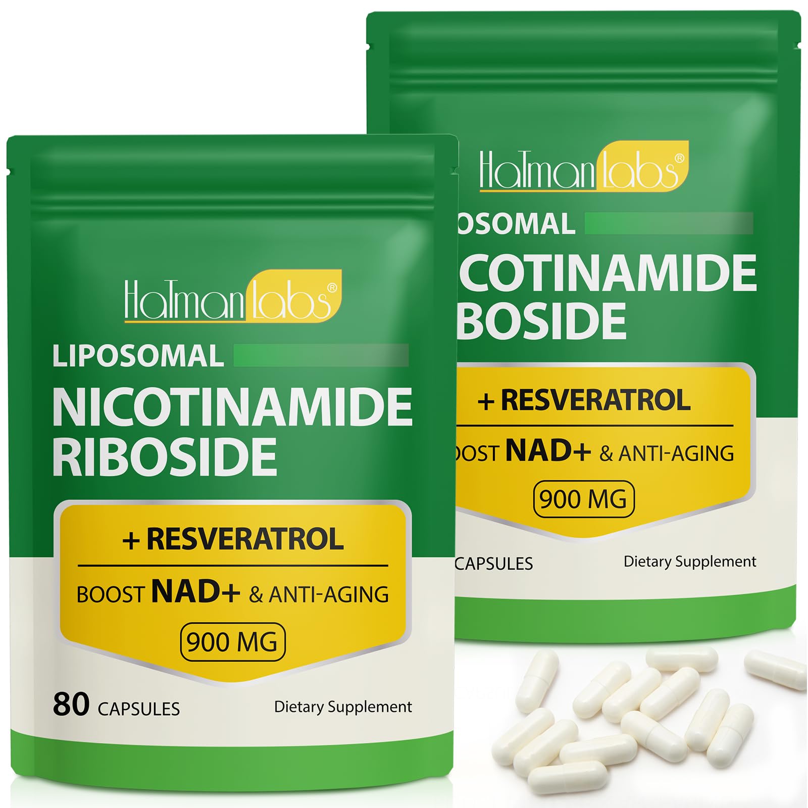NAD Supplement - Liposomal Nicotinamide Riboside 900mg, Resveratrol, Quercetin - High Purity NAD Supplement for Energy, Support Cellular Health, Stamina & Healthy Aging - Strength 80 Capsules - 2 Bag