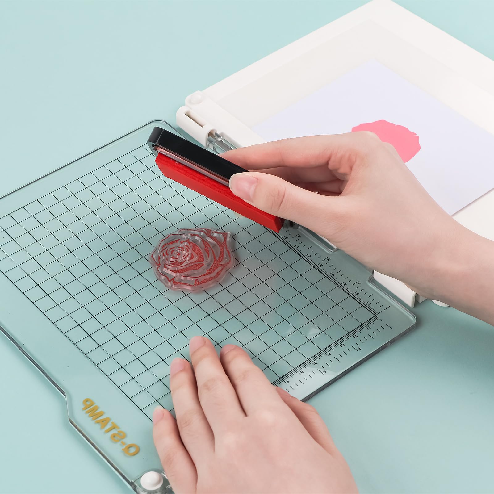 Piattaforma per timbri con tappetino antiscivolo, strumento di posizionamento per timbri accurati, fai da te, scrapbooking, creazione di biglietti, strumento di precisione per lavori di carta e