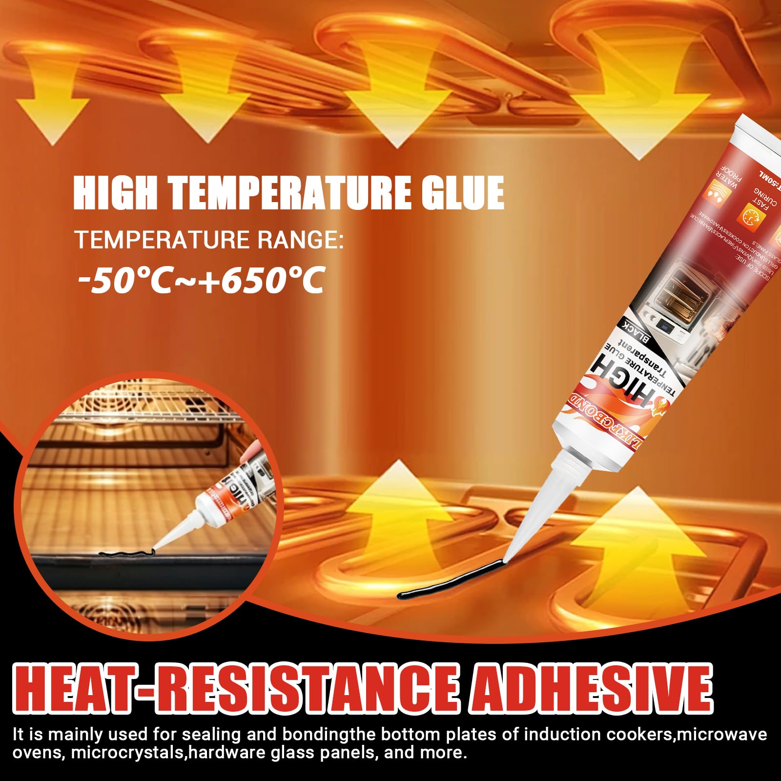 Sigillante Alta Temperatura 100ml Nero Silicone per Caminetti Stufe Forni