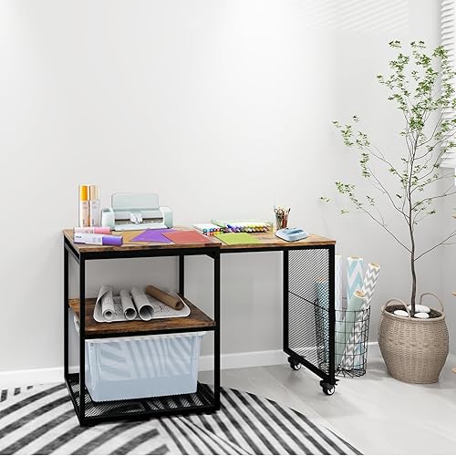 Miniatura 8 de Natwind Soporte de impresora grande con estantes de almacenamiento, mesa extensible para manualidades en casa, escritorio de organización de oficina