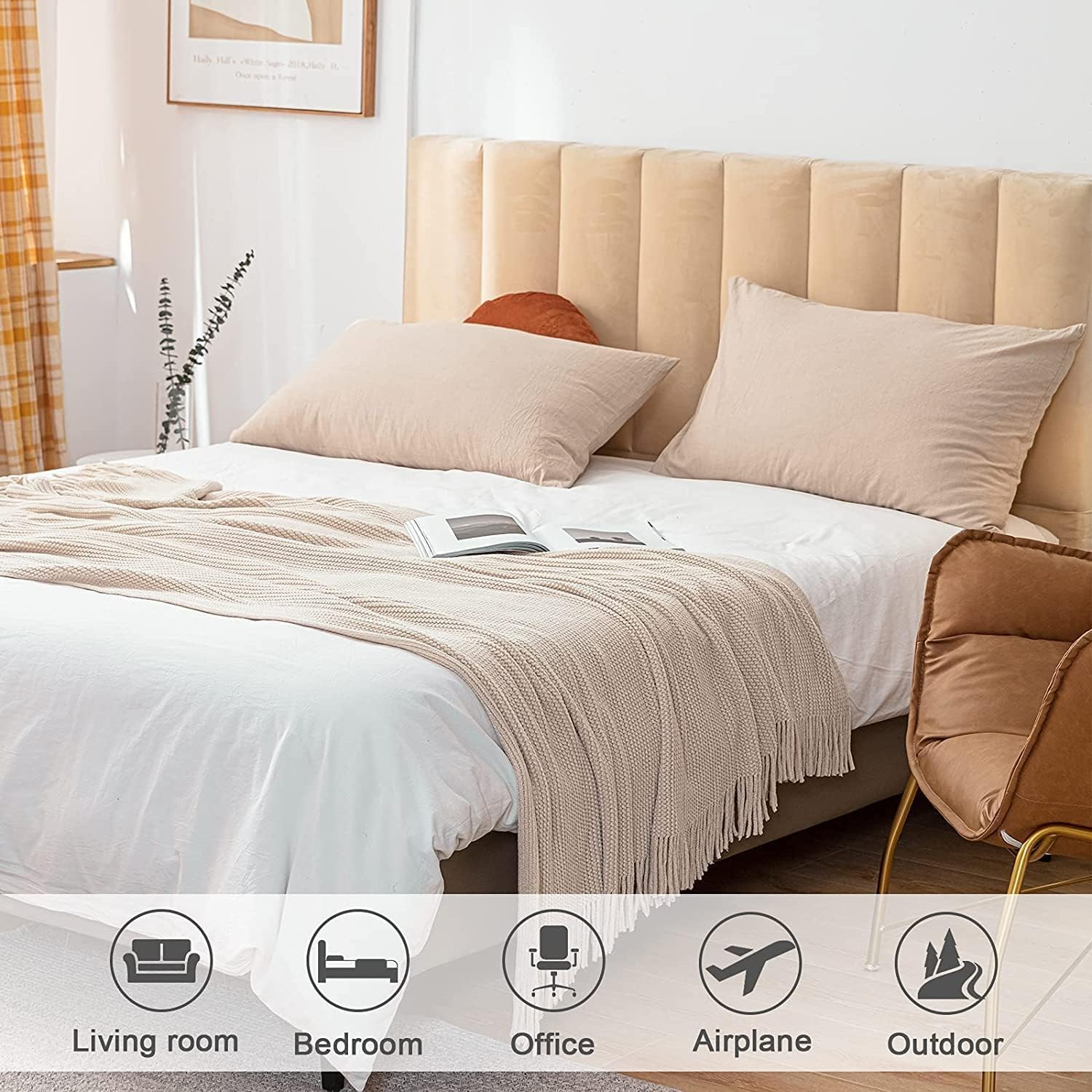 lifein Chenille Throw Blanket 60x80 - Soft Boho Knitted Blanket for Couch Cozy Farmhouse Decor Bed Throw, Lightweight All Season White/Cream Blanket, Decorative for Living Room Bedroom Spring Decor - Image 6