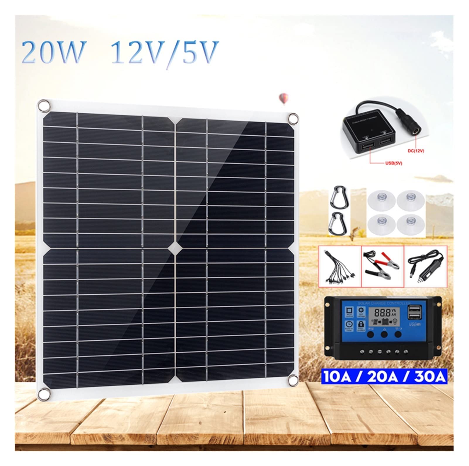 Panel słoneczny 20 W. USB 5V DC 12V Z kontrolerem 10/20/30A elastyczne ogniwa słoneczne do ładowarki jachtu samochodowego kempingowe wodoodporne(Panel with 30A)