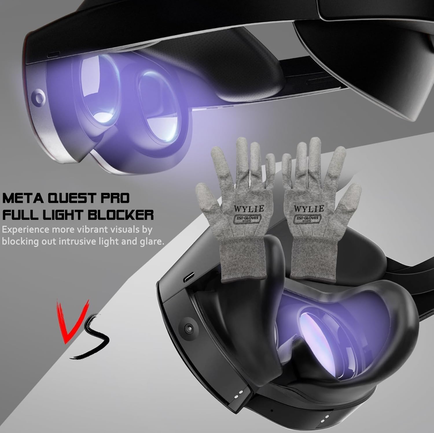 Full Light Blocker for Quest Pro VR Face Cover for Quest Pro Silicone Facial Interface with Magnetic Light Blocker Skin-Friendly Breathable Design Black WYLIE 2 Pack