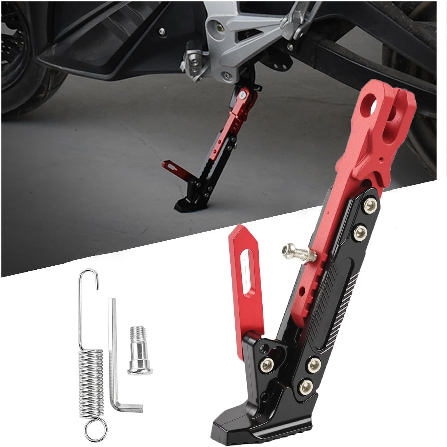 Motorcycle Kickstand for Suzuki Avenis, Adjustable Side Stand, CNC Aluminum Replacement with Wide Non-Slip Foot Pad for Motorbike, Scooters, Bicycles,B Red