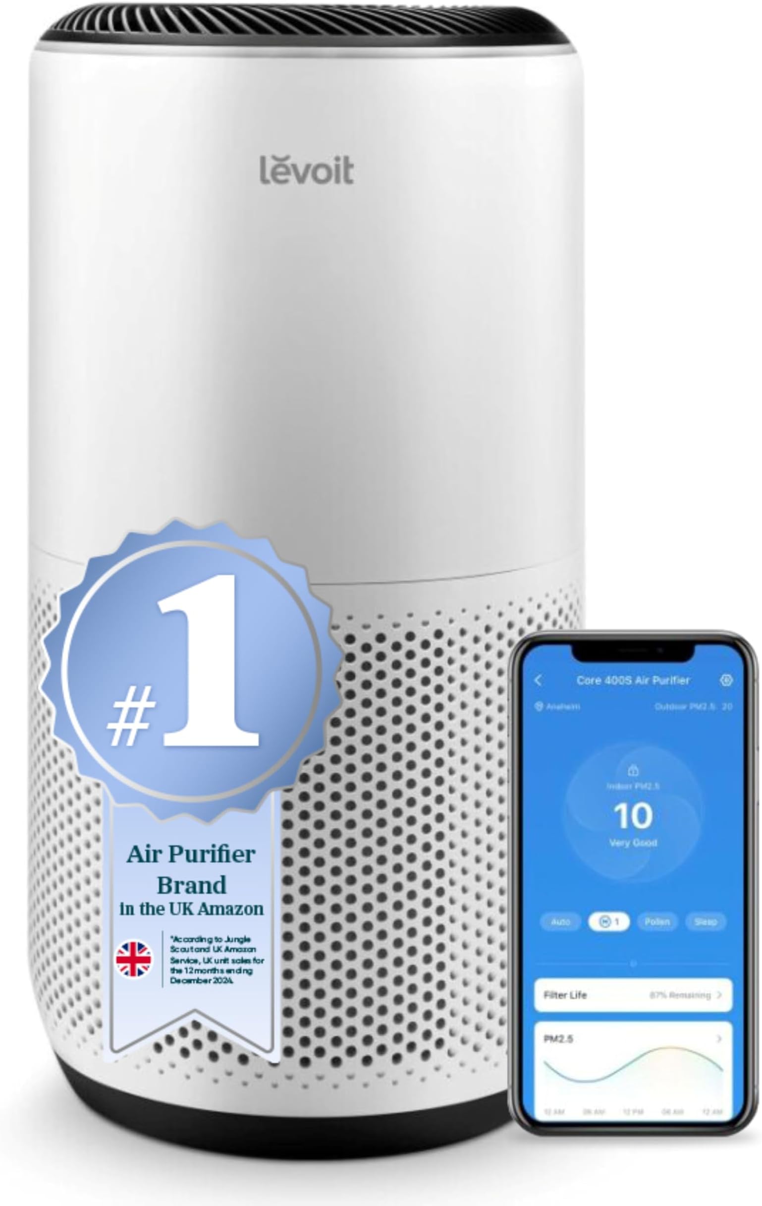 Air Purifiers for Large Home Bedroom 166m², CADR 400m³/h, Alexa Enabled, Filter with PM2.5 Intelligent Air Quality Sensor, Auto Mode,, Removes Pollen Allergy Dust Smoke Pet