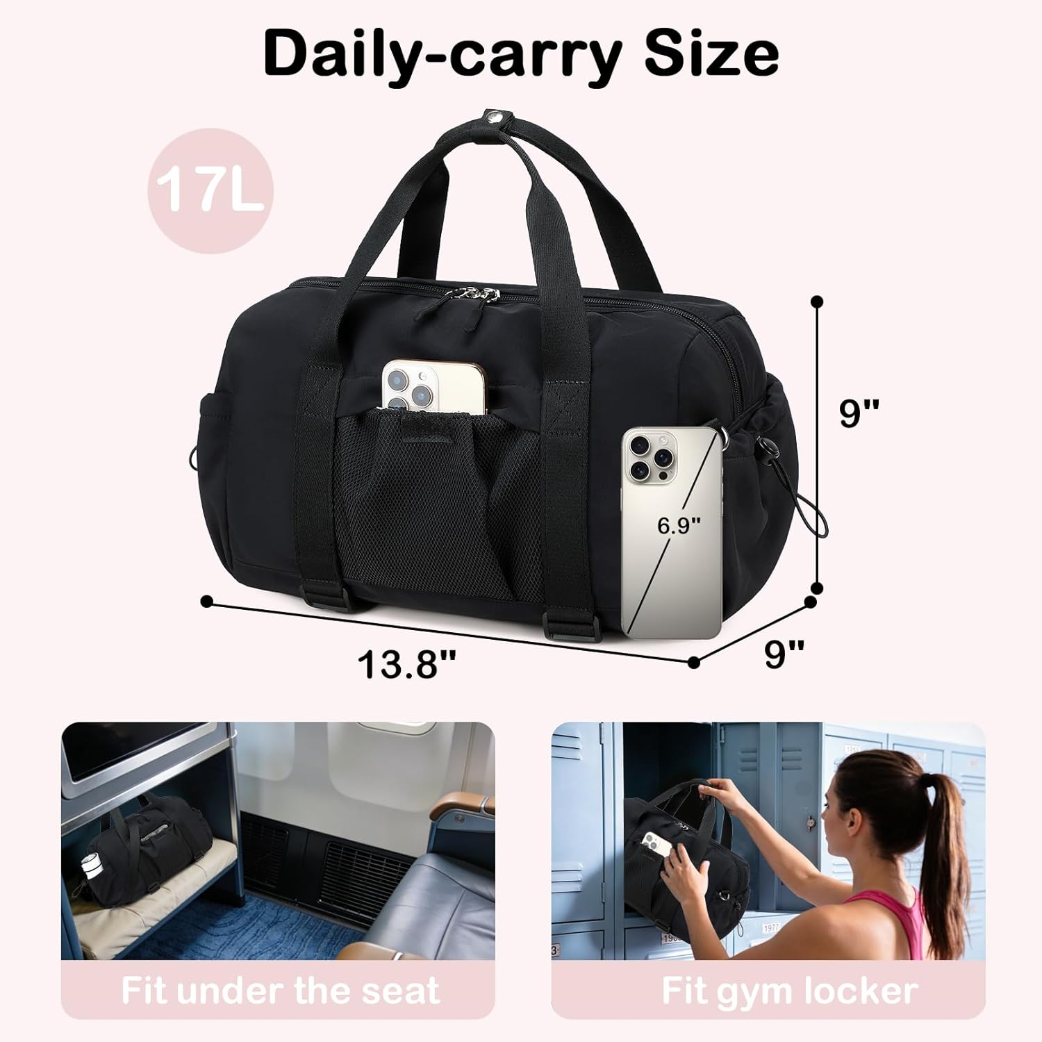 LEDAOU Small Gym Bag for Women, Mini Duffle Bag with Yoga Mat Holder Lightweight Carry On Sports Bag with Separate Shoe Pocket and Wet Pocket Duffel Bags Dance Yoga Workout Bag - Image 4