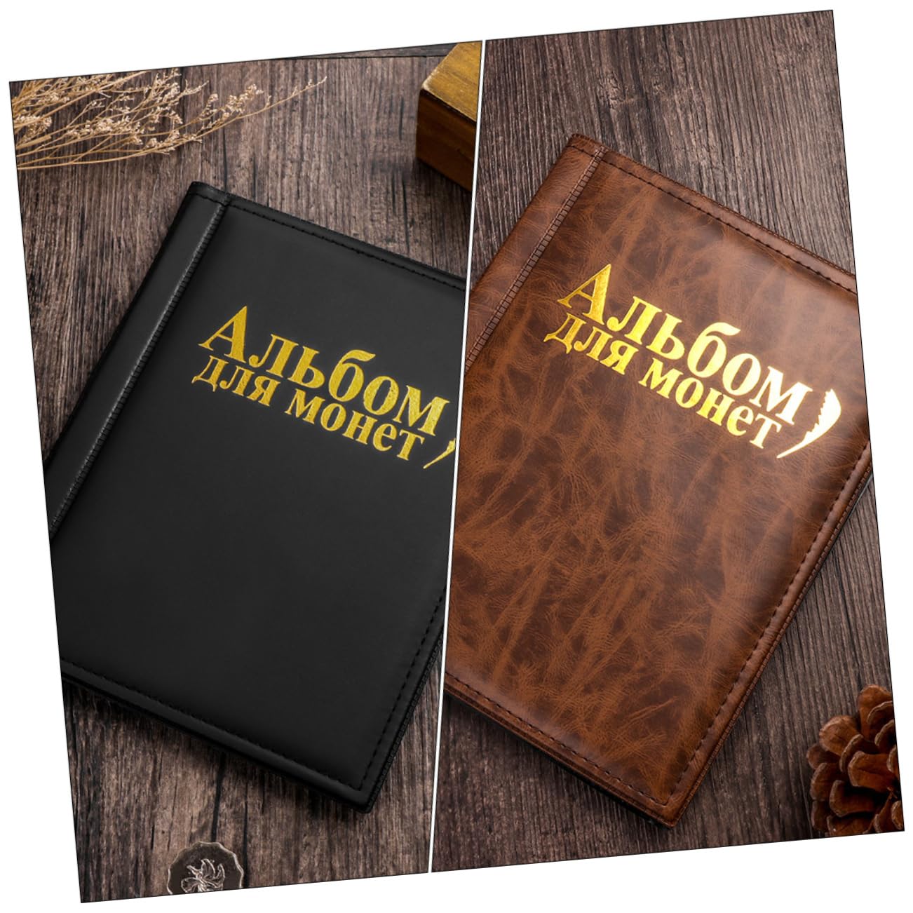 PLAFOPE Album per Monete da Collezione 2 Pezzi, Plastico Pu Nero Marrone