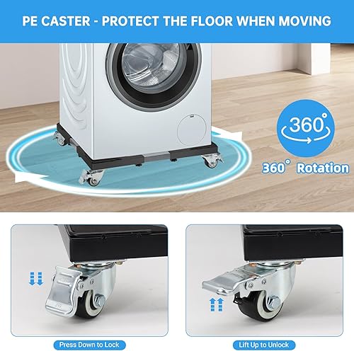 Miniatura 6 de Nefish Carrito de muebles mejorado para lavadora con ruedas, resistente de 21 a 28 pulgadas, rodillo para electrodomésticos de acero inoxidable de
