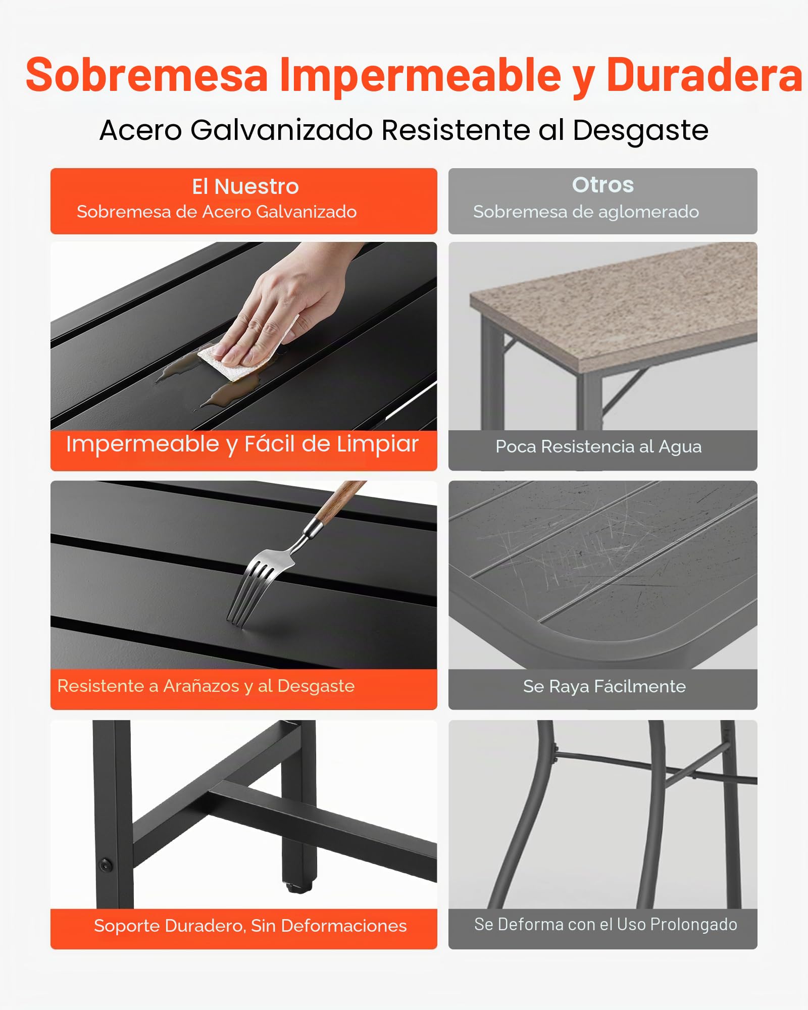 VEVOR Mesa Alta de Bar de Exterior, 1200 x 375 x 980 mm, Mesa de Comedor Rectangular con Tablero Impermeable y Estructura de Metal Resistente, Mueble de Jardín para Patio, Terraza, Piscina, Negro