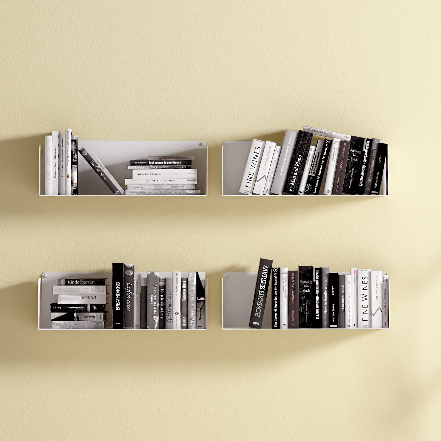 Juego de 6 Estantes Metálicos Flotantes de Pared | Longitud: 45 cm | Estantería Ideal para organización de Libros y Cocina | Acero Lacado al Horno | Fabricado en España (White)