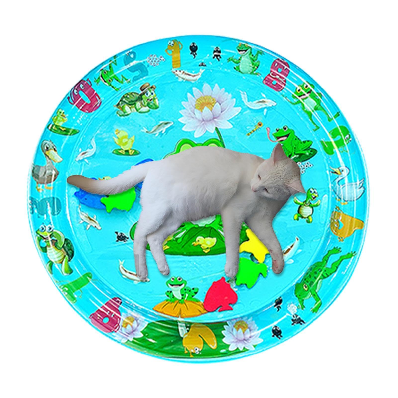 Tapis D'eau Gonflable Pour Chat - Rafraîchissant été - Motif Dauphins/requins - PVC épais Résistant - Taille 65x65 Cm