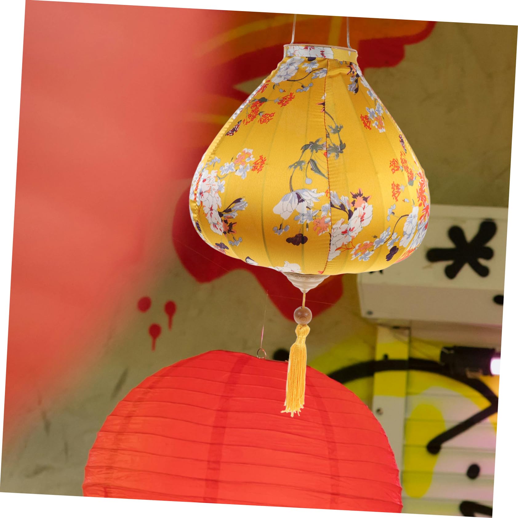 ibasenice Lámpara de Araña Diseño de Linterna Colgante con Borlas Estilo Chino Decoración de Fiesta para Cumpleaños