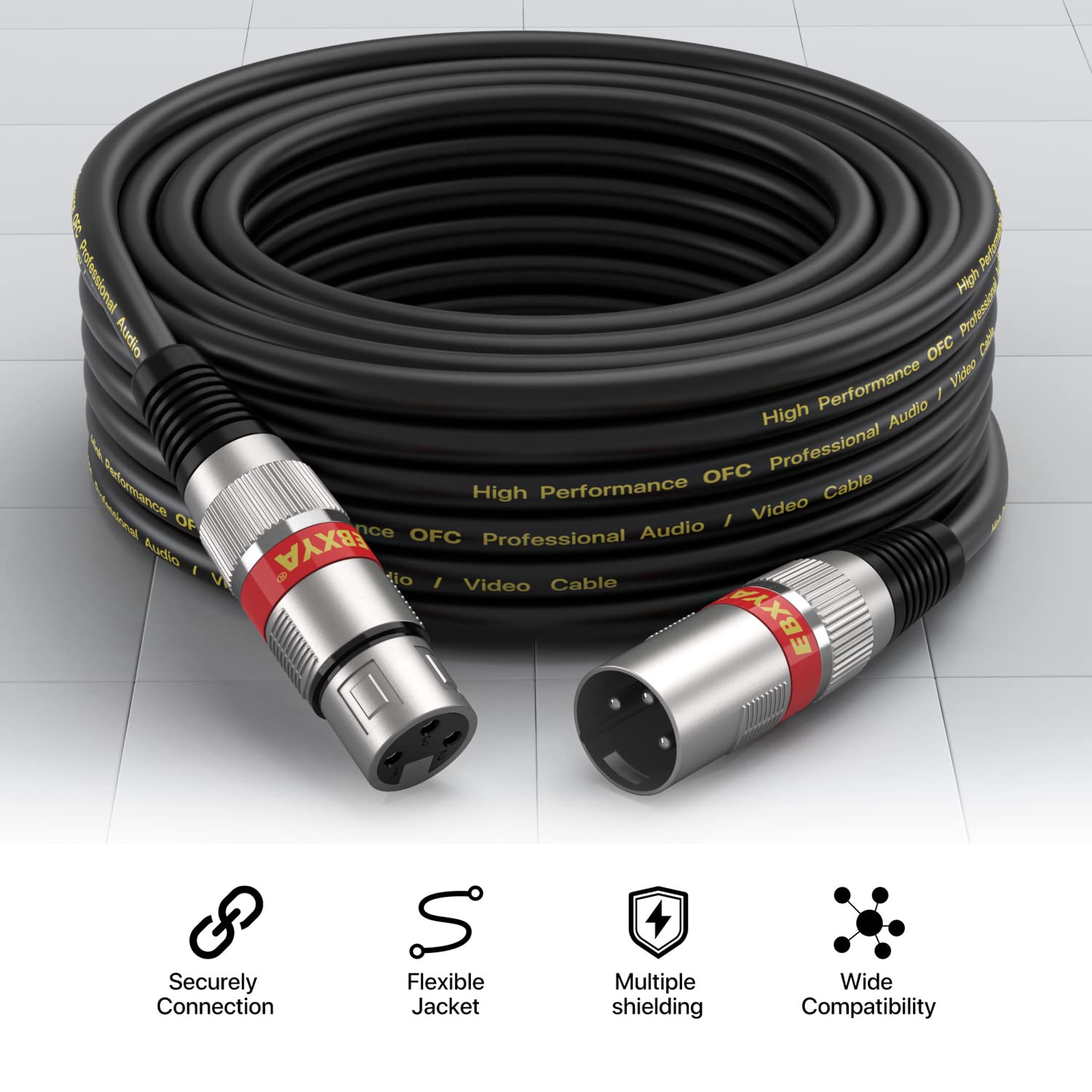 EBXYA Cable XLR de 20 pies, paquete de 4 cables de micrófono, cable DMX equilibrado macho a hembra, adecuado para micrófonos, estación de radio, iluminación de escenario | Cables de conexión de alta calidad, 3 pines, para micrófonos, estación de radio, il