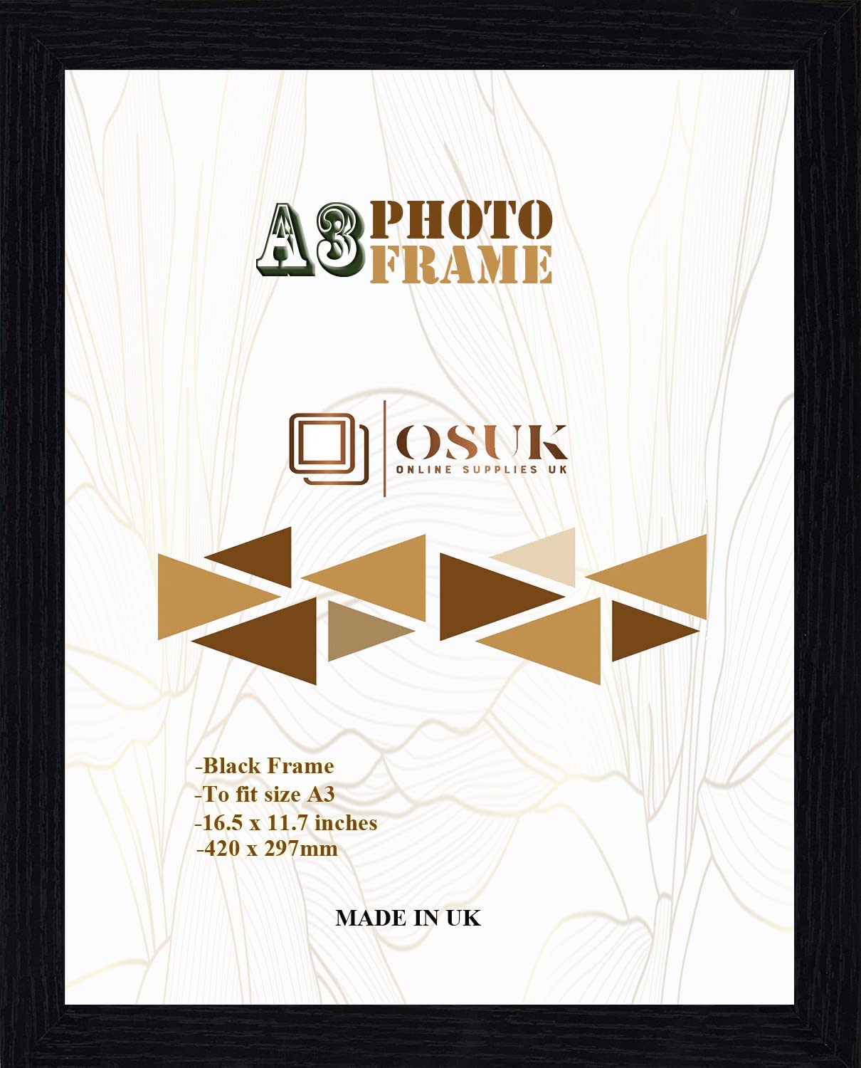 Frame Eazy Black Osuk A3 Frame In Size 30 X 42Cm Picture Frame - A3 Photo Poster Frame With Clear Perspex Front & Wall Mounting Hooks To Hang Portrait Or Landscape