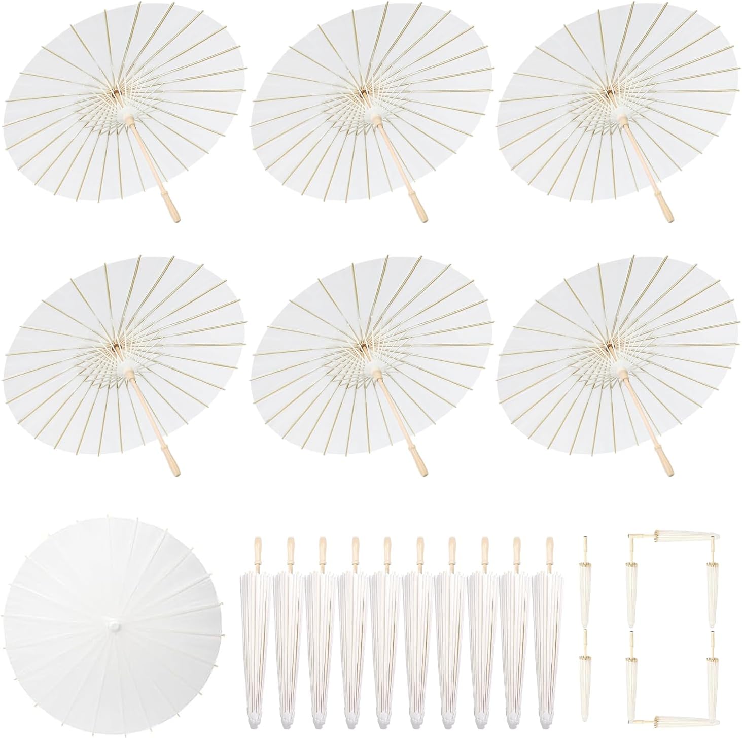 10PCS 33 Inch Wedding Paper Umbrellas Groomsman White Paper Parasol Umbrella DIY Sun Beach Umbrellas Wedding Photo Props (White)