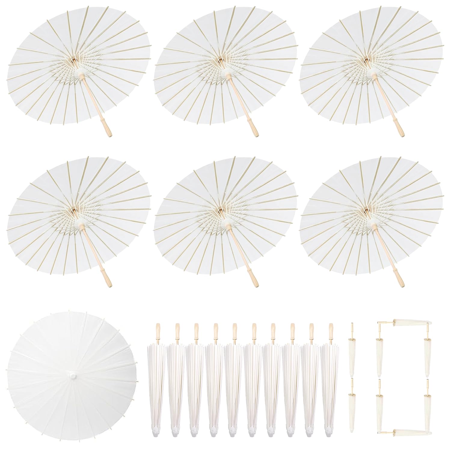 Gewurizxy White 10Pcs 10Pcs 33 Inch Wedding Paper Umbrellas White Paper Parasol Umbrella Diy Sun Beach Umbrellas Wedding Props (White)