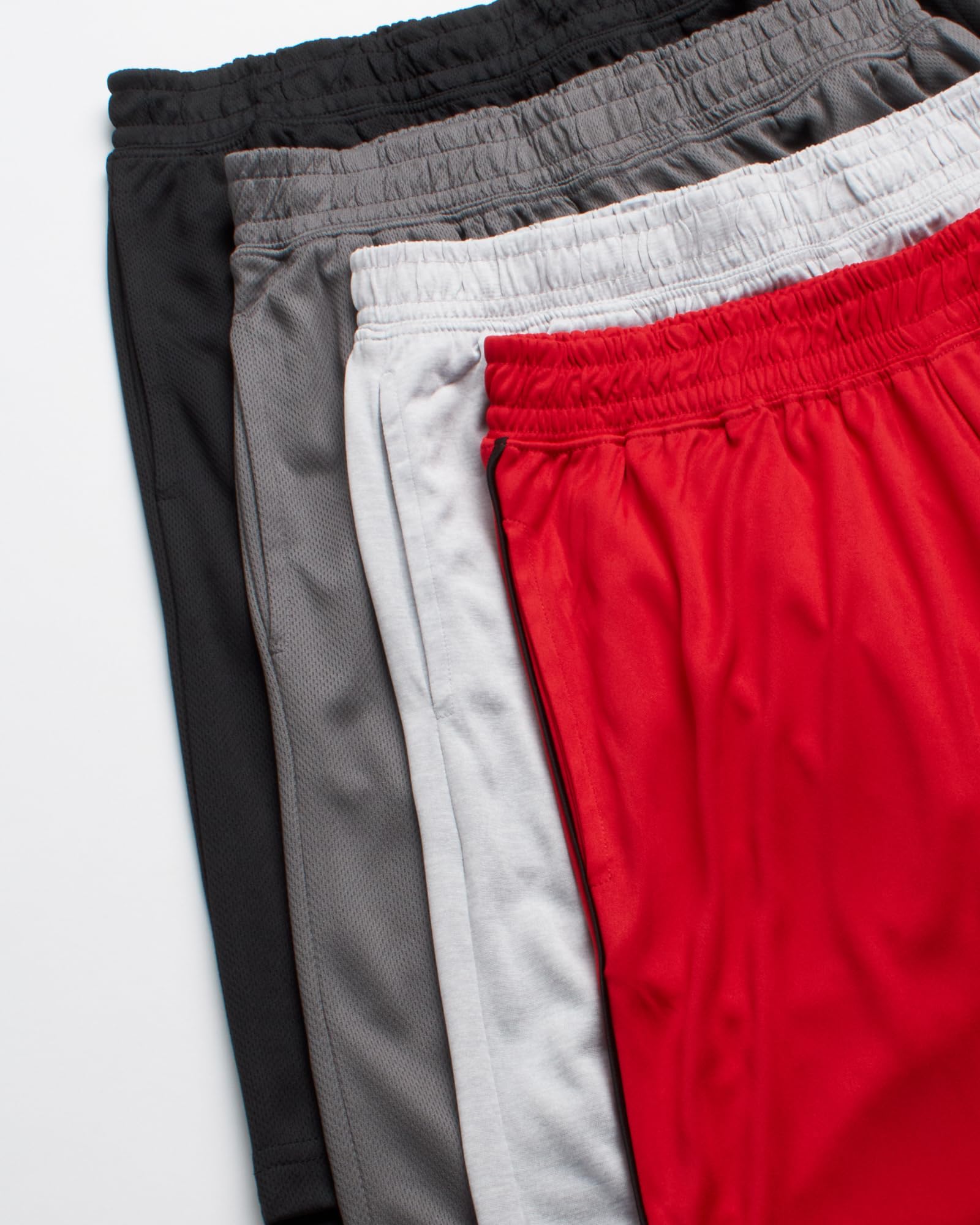 RBX Lot de 4 shorts de sport pour garçons en maille polaire pour la course, la gym, le basket-ball et le sport (tailles : 8 à 16)