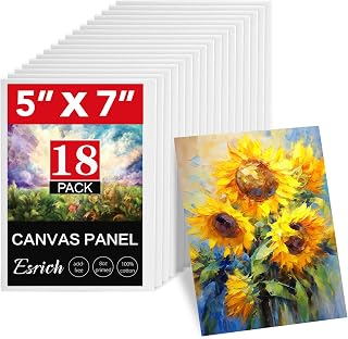 ESRICH 18 Pack 5x7 Inch Mini Canvas Boards - 100% Cotton Triple Primed Acid-Free Blank Canvases for Acrylic, Oil, Watercolor Painting