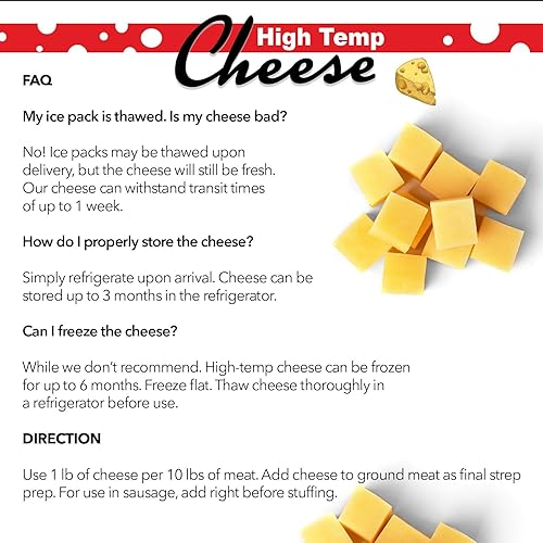 Miniatura 5 de The Sausage Maker® Queso cheddar de alta temperatura 5 libras de queso de alta temperatura para hacer salchichas, cubo cortado en cubitos de 1/4