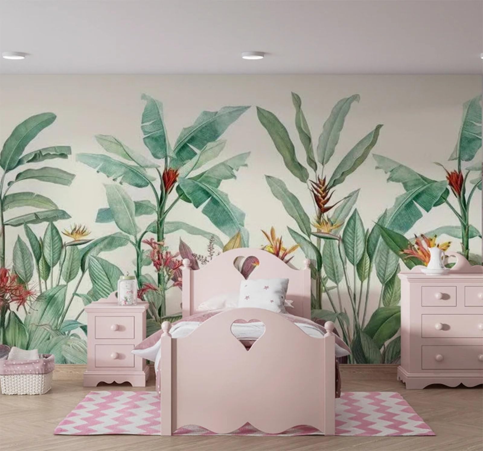 Wallpaper-3D-Xlm 300Cm×210Cm(B×H) Fresh Minimalist Green Plants Tropical 3D Wallpaper Easy Install Feature Office Living Room Sofa Bedroom Tv Background Wall Decoration-300Cm×210Cm