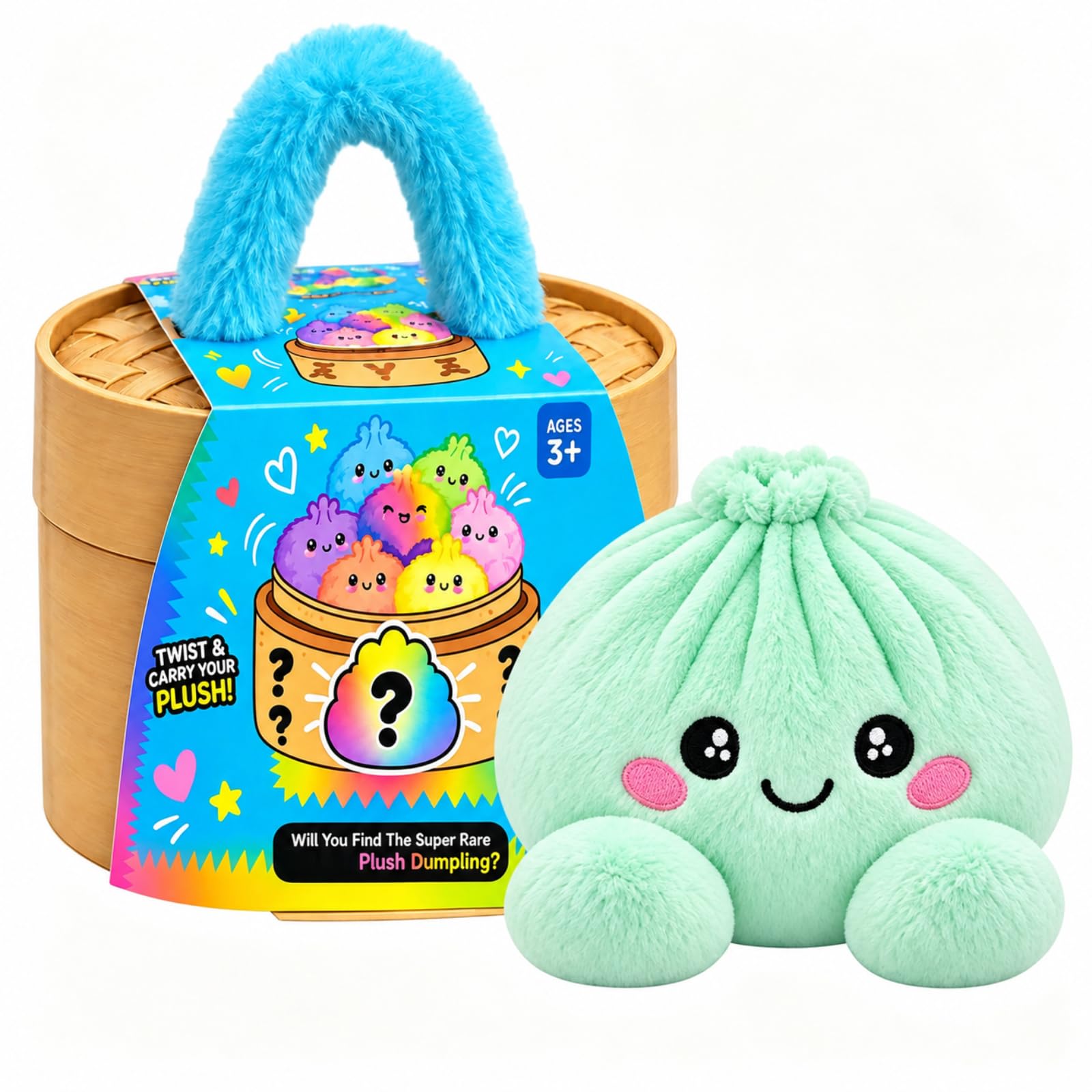 Plush Dumpling Mystery Squishy Bao Bun with Steamer Blind，Cyan