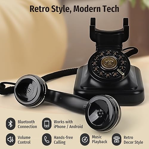 Miniatura 2 de Sangyn Teléfono retro Bluetooth con altavoz, teléfono fijo Bluetooth, teléfono doméstico Bluetooth con alimentación recargable USB, llamadas manos