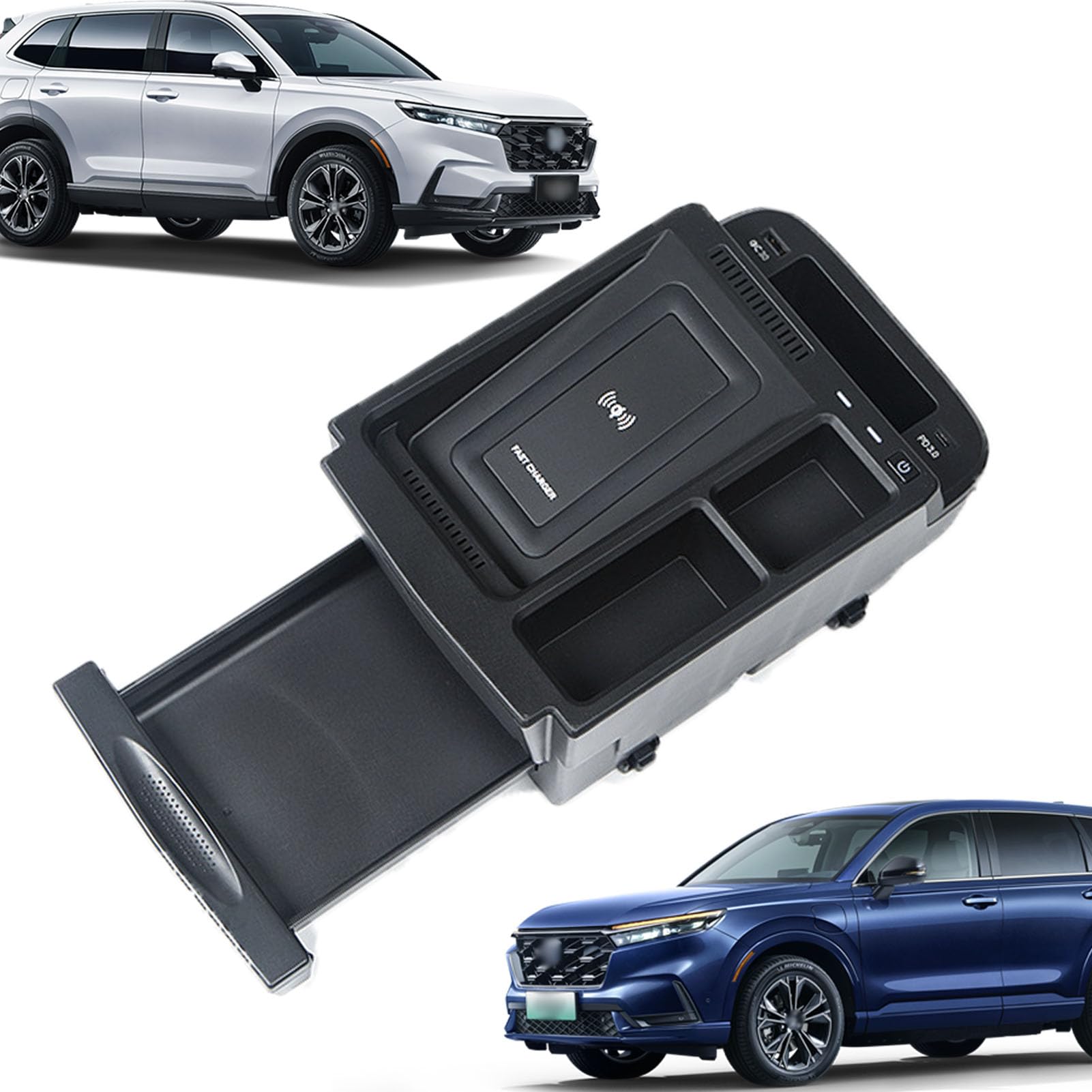 Caricabatterie Wireless per Auto per Tutti i Modelli CR-V, Accessorio con Ricarica Wireless da 15 W e Organizer Multifunzionale per Console Centrale, Regalo per la Famiglia