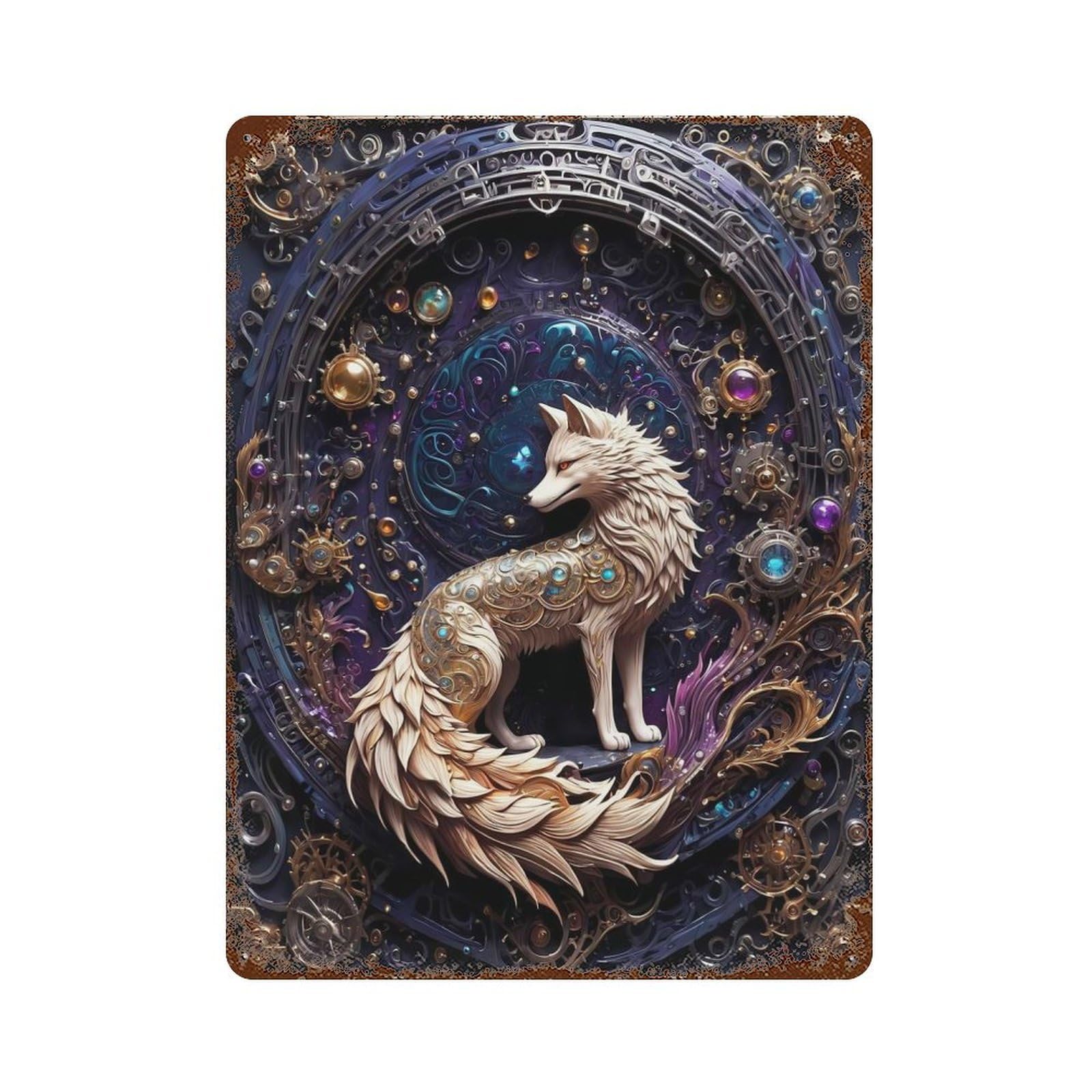 Decorative Tin Sign with Legend Steampunk Fox Design 15.7"x11.8", for Farmhouse, Kitchen And Entryway Decor, Decorative Metal Wall Art