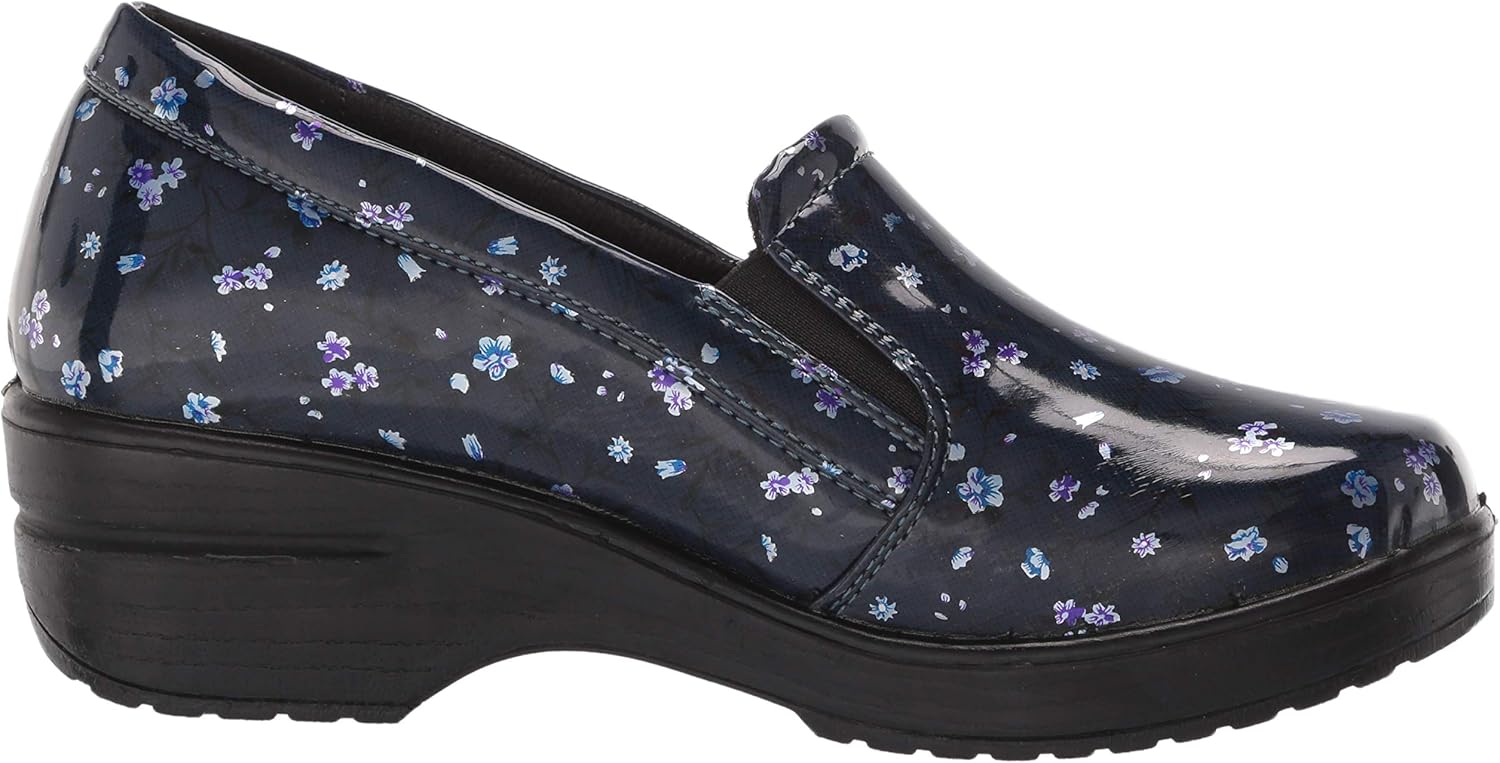 Easy Works by Easy Street womens Leeza Clog, Navy Floral Patent, 7.5 US