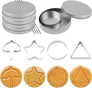 12pcs Stainless Steel Game Cookie Cutters, Korean Dalgona Candy Sugar Making Tools with Umbrella, Triangle, Star, Round Biscuit Molds for Christmas, Valentine's Baking Kits, Tin Boxed Party Favors