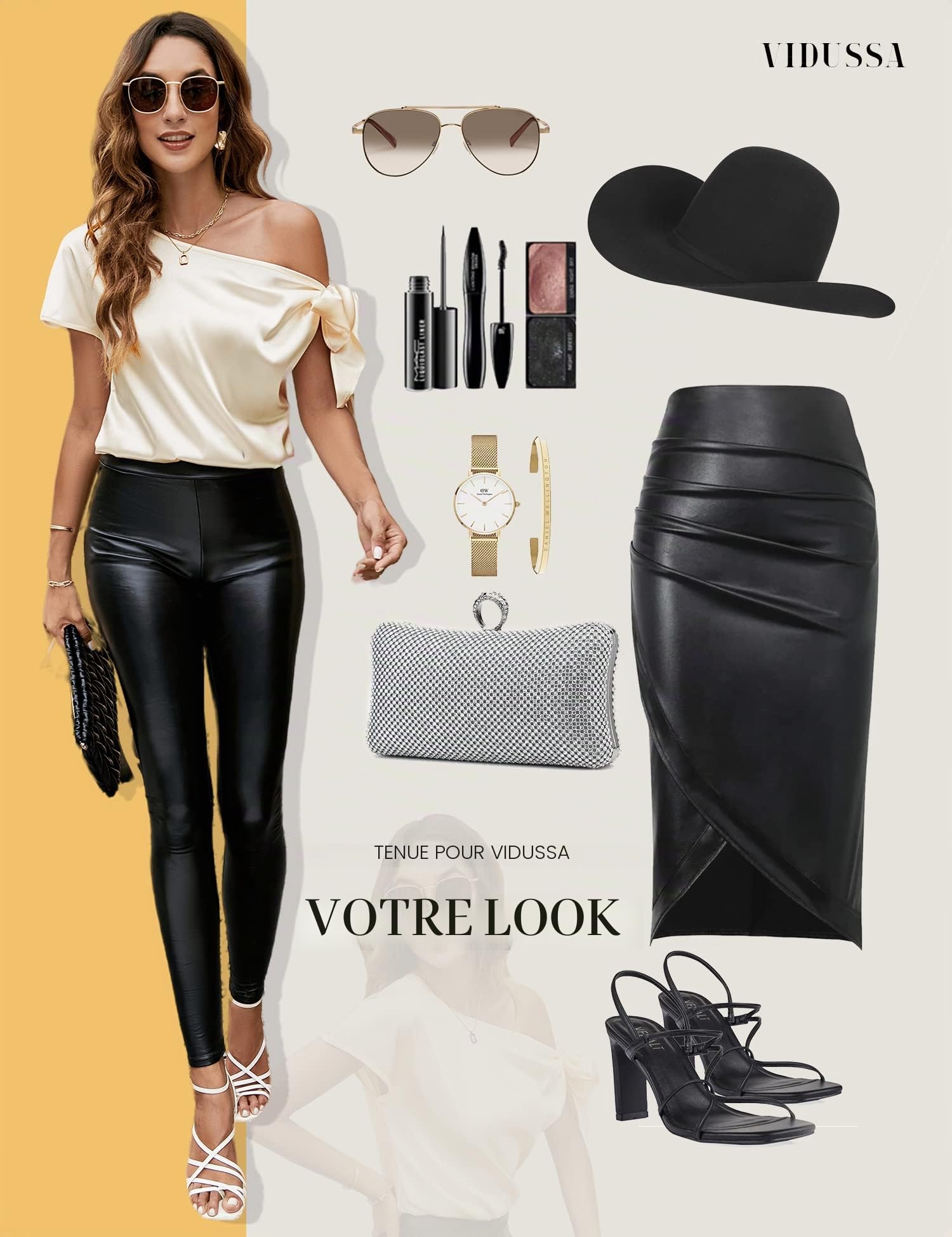VIDUSSA Satin Chemisiers Blouses Femme Épaule décolletée Chemise Chic Élégante Casual Soie Shirts Tops Hauts