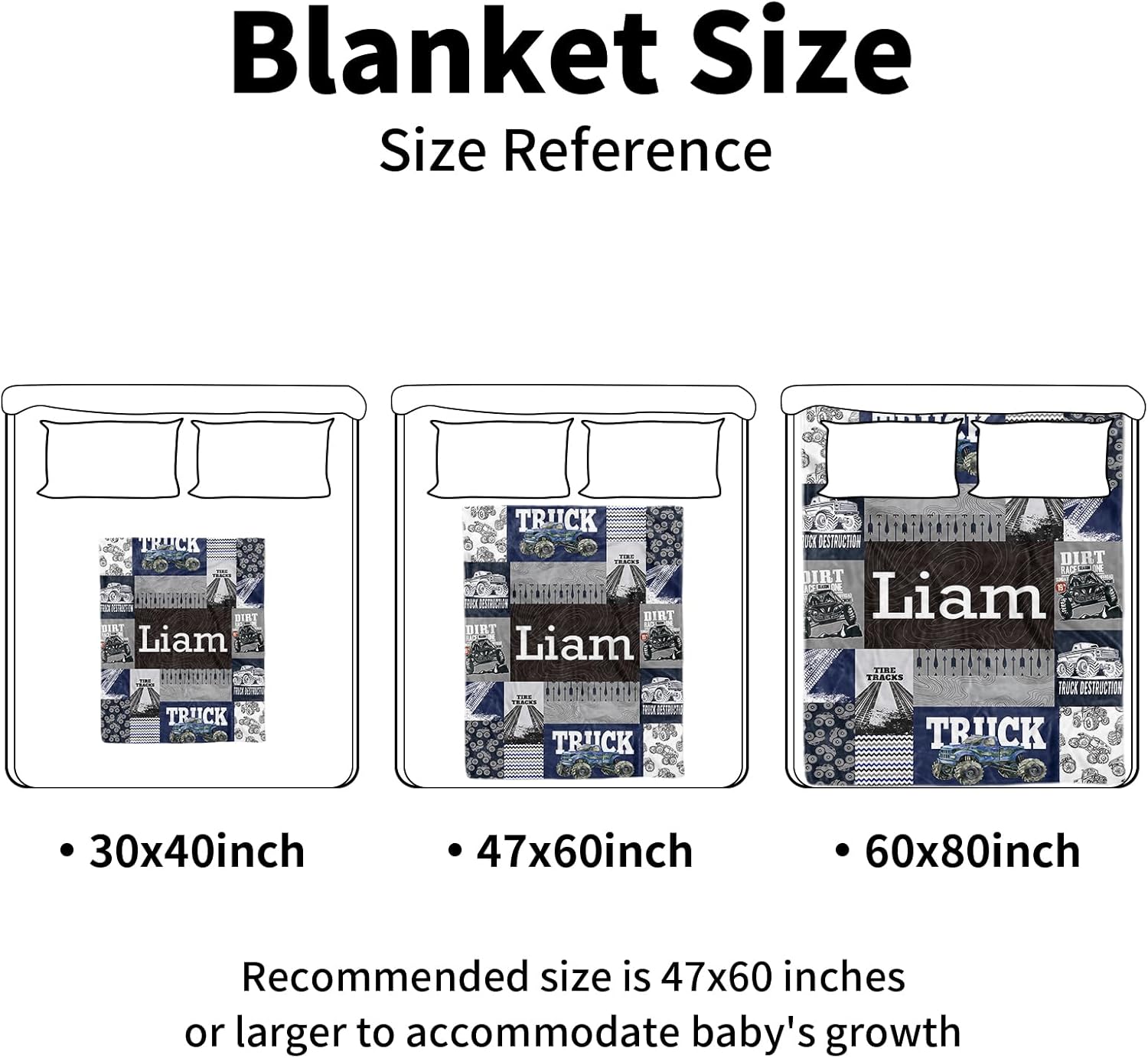 Personalized Baby Blanket for Boys, Personalized Baby Gifts, Custom Name Baby Blanket, Gray Blue Plush and Cozy Blanket with Off-road Car Design, Baby Gifts for Newborn, Baby Boys Newborn Essentials