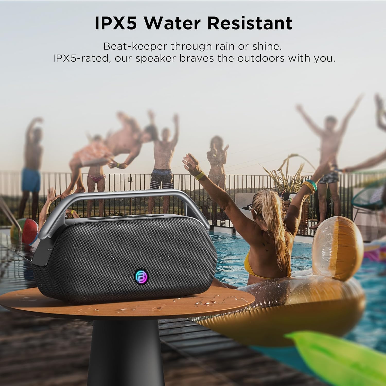 BUGANI Boost Max - Altavoz Bluetooth portátil de 240 W, autonomía de reproducción de 16 horas, subwoofer, soporta funciones auxiliar/USB/banco de energía, altavoz externo para camping, playa, fiestas