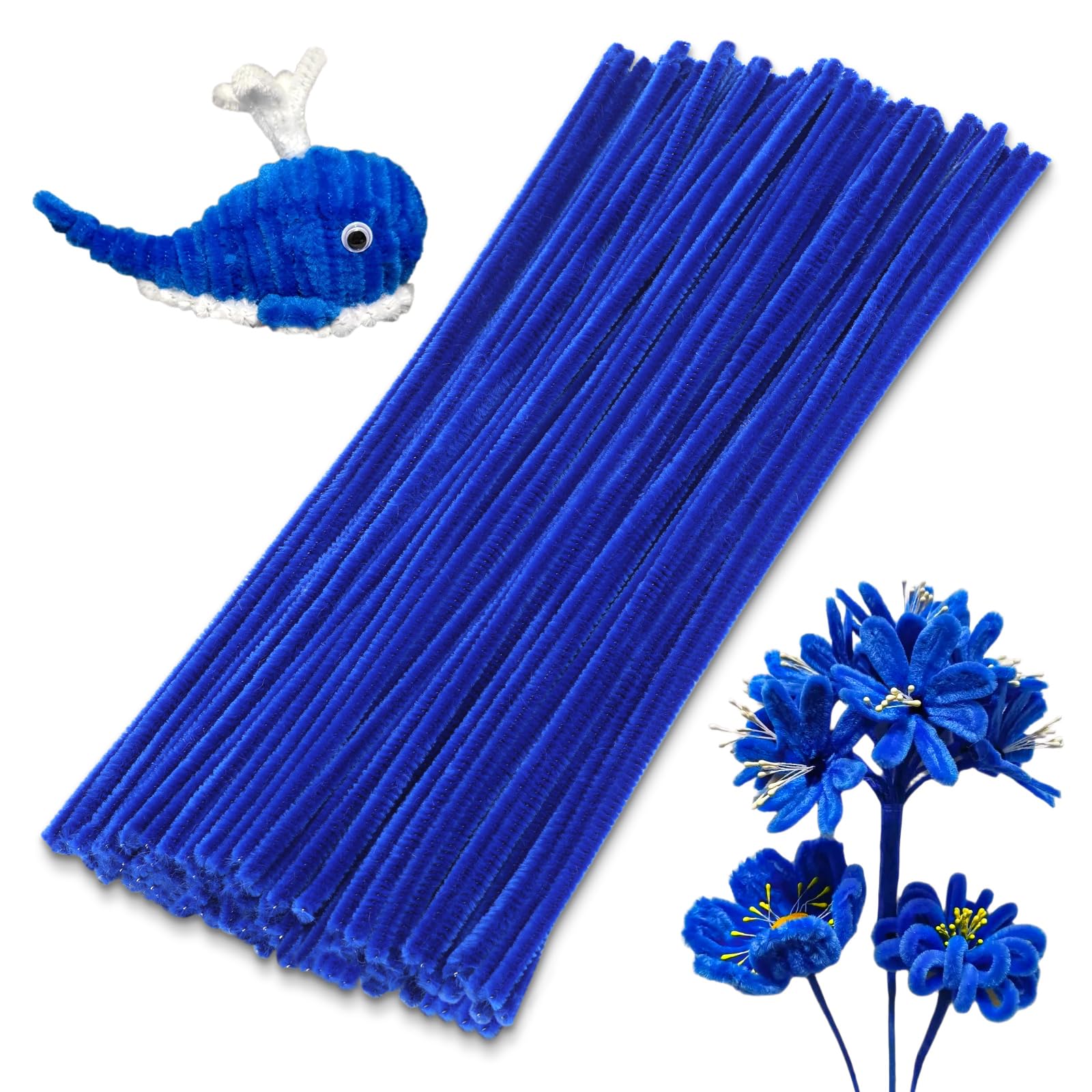 100 Pieces Pipe Cleaners Bulk Chenille Stem Blue Pipe Cleaners