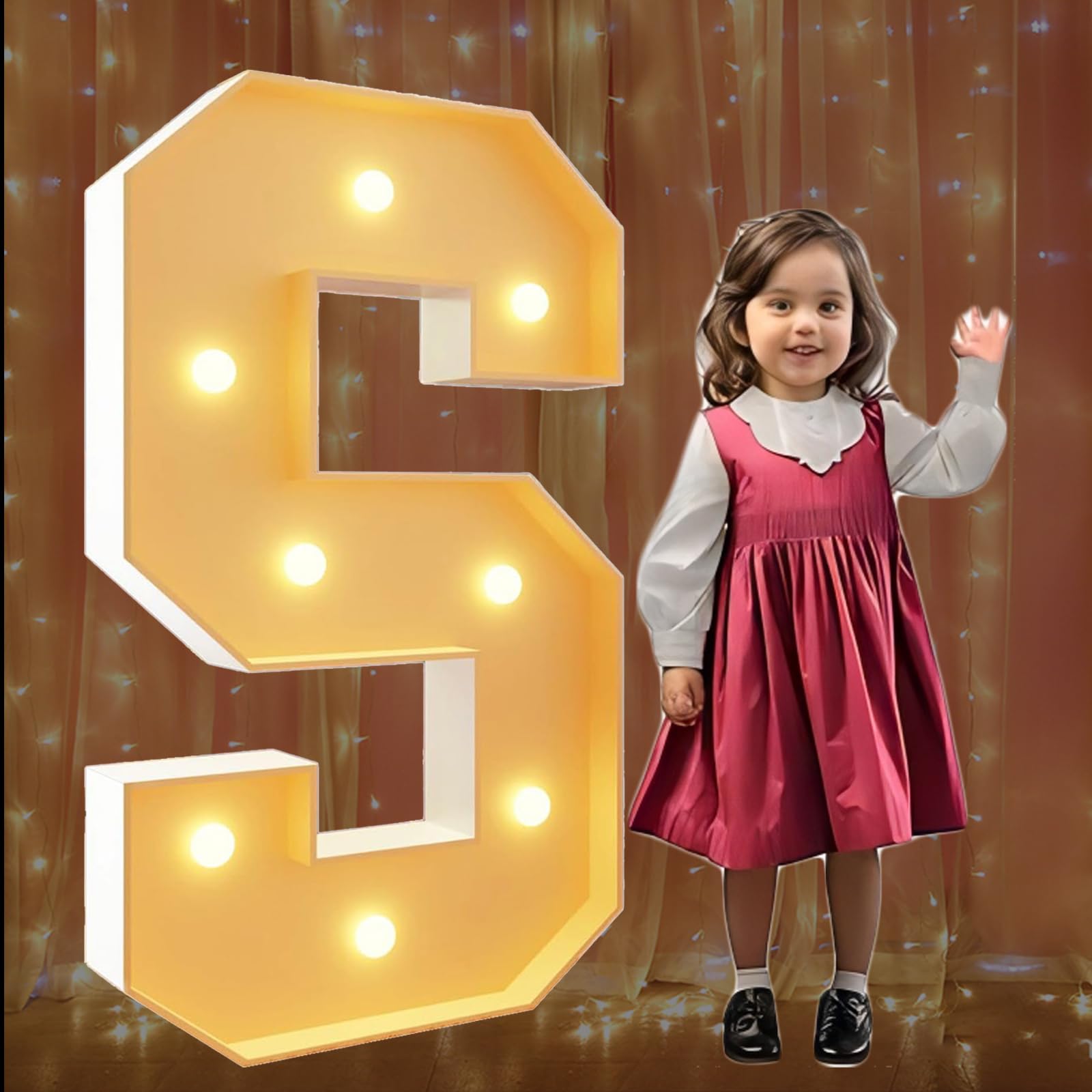 2.3Ft Marquee Light Up Letters S Large Marquee Letters for Birthday Party Decoration Giant Mosaic Letters for Balloons Wedding Decor Light Up Big Block Letters Pre-cut Frame — image 1