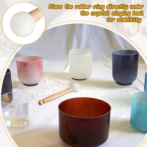 Miniatura 6 de Nuanchu Juego de 4 cuencos de cristal para cantar, incluye 2 mazos de mango de madera con 2 anillos de goma para cantar de cristal, herramienta de