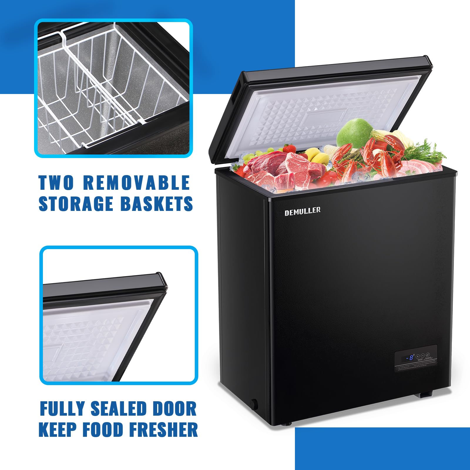 Demuller 79l Chest Freezer With Electronic Panel Mini Deep Freezers With Two Wire Baskets Compact Size & Low Noise & Rapid Cooling White on Fridge.com - View 6