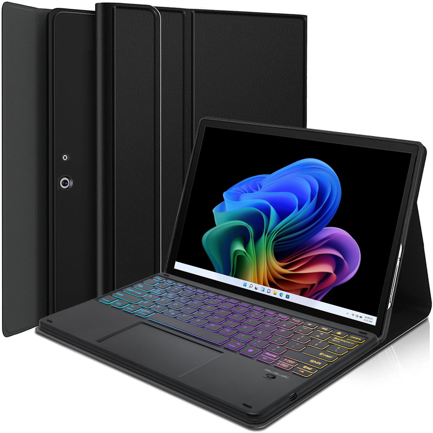 Touchpad Keyboard Case for 13 Inch Microsoft Surface Pro 11/10 /9, LDSOYIA Rainbow Backlit Wireless Trackpad Keyboard PU Cover Case for Surface 11th