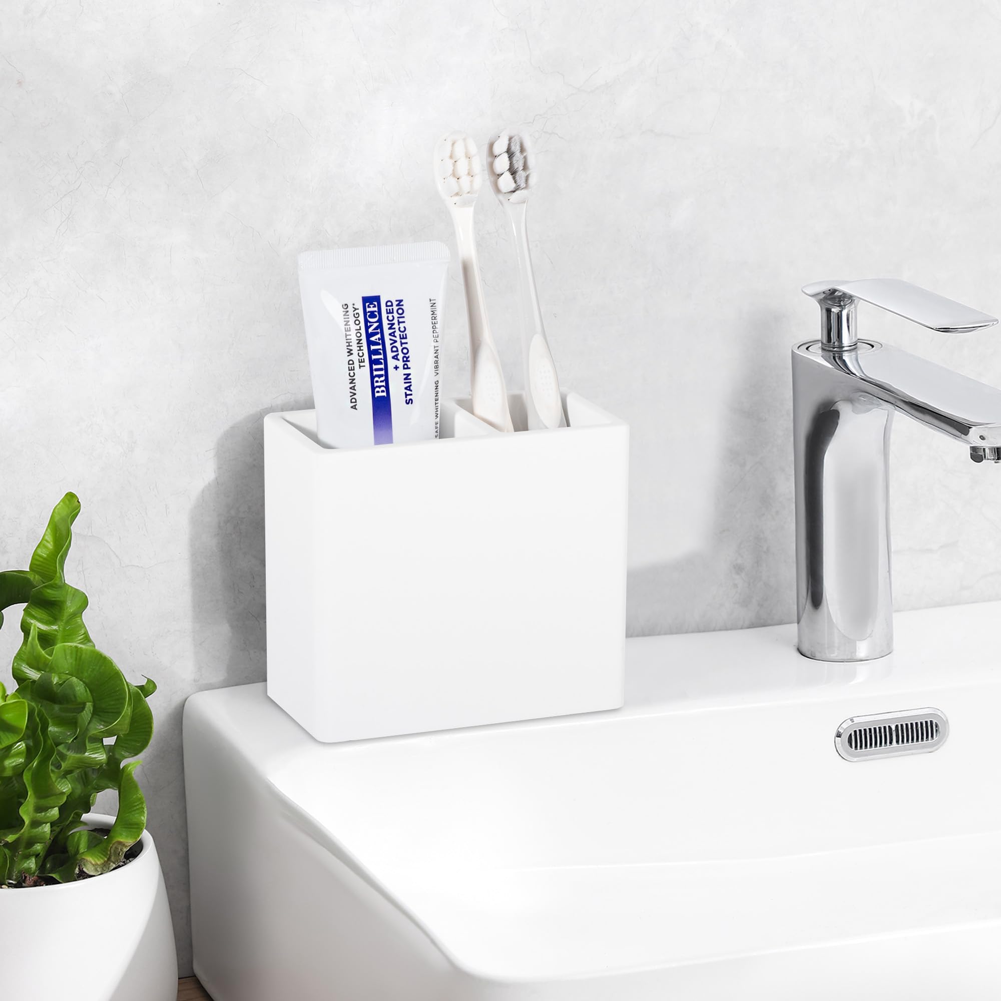 Diatomit Zahnbürstenhalter mit 2 Schlitzen, Zahnbürstenhalter für Badezimmer, Kinder, elektrische Zahnbürste und Zahnpasta, Organizer für Arbeitsplatte, Dusche, Schminktisch, Weiß
