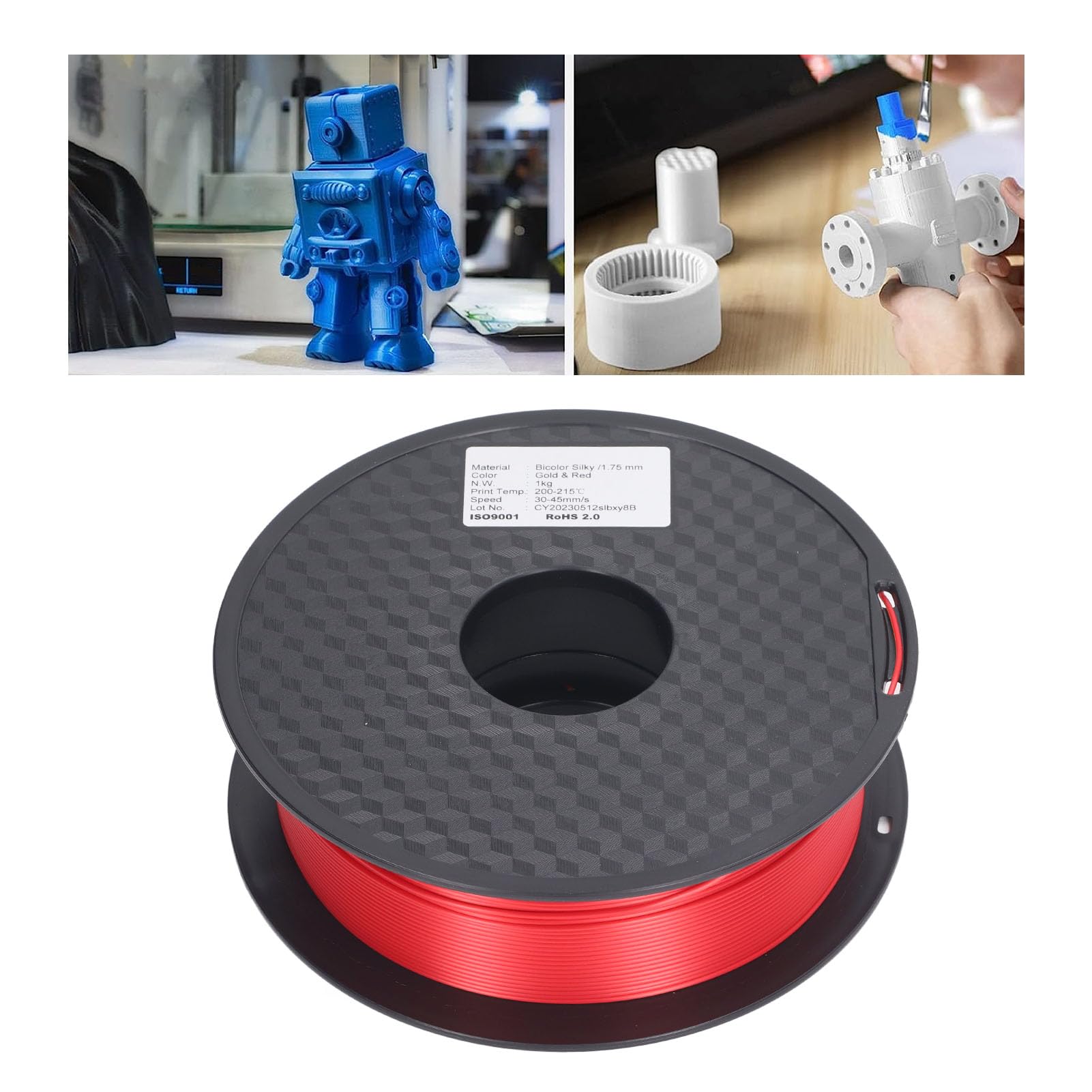 1,75 mm PLA-Filament, zweifarbig, seidiges Aussehen, 3D-Druck-Verbrauchsmaterial, Rotgold