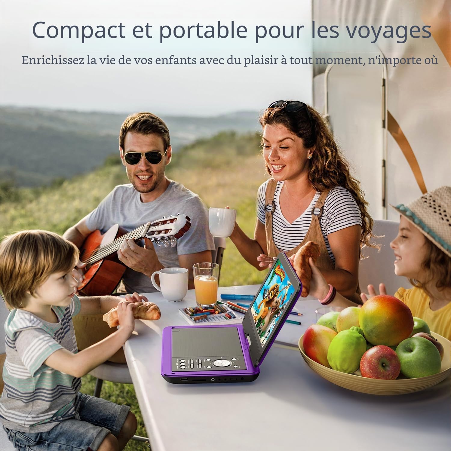 Yoton Lecteur DVD Portable 12,5" Écran Pivotant HD 10,5" avec Batterie Intégrée 6 Heures USB/SD/TV