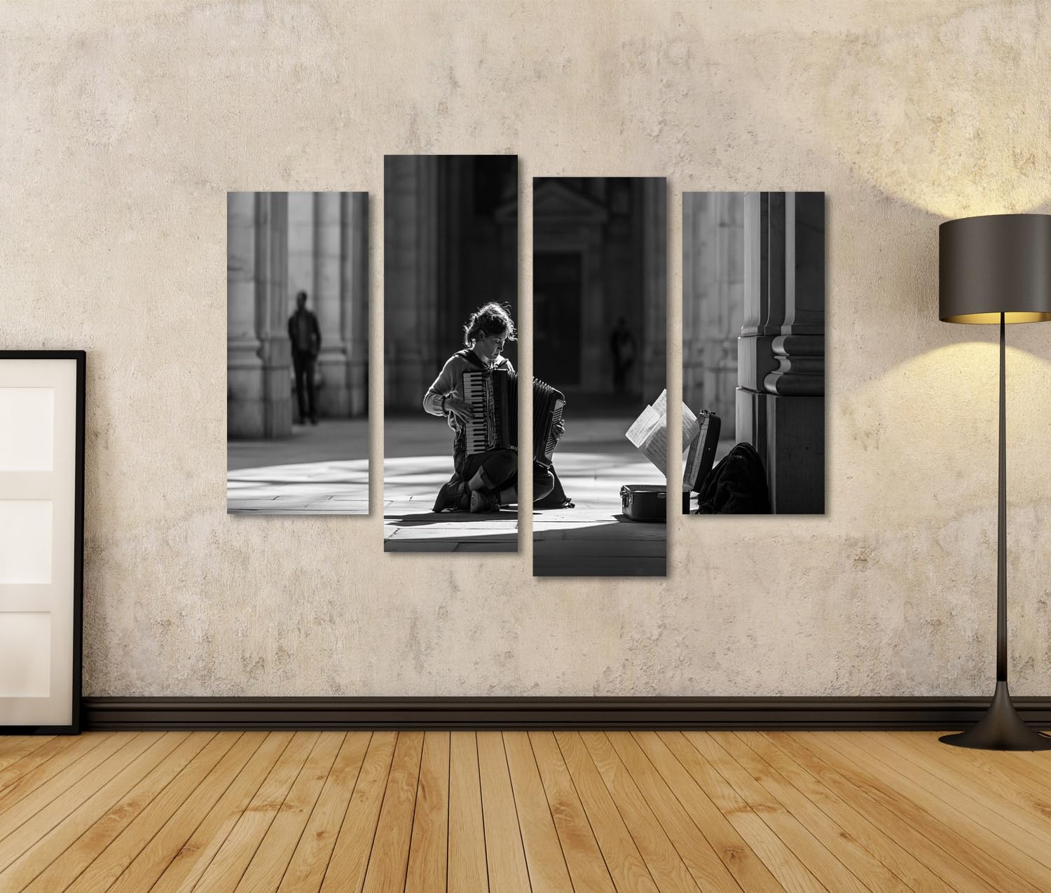 islandburner Quadro su tela con affascinante suonatore a fisarmonica, stampa artistica per soggiorno per gli amanti della musica, 4 pezzi