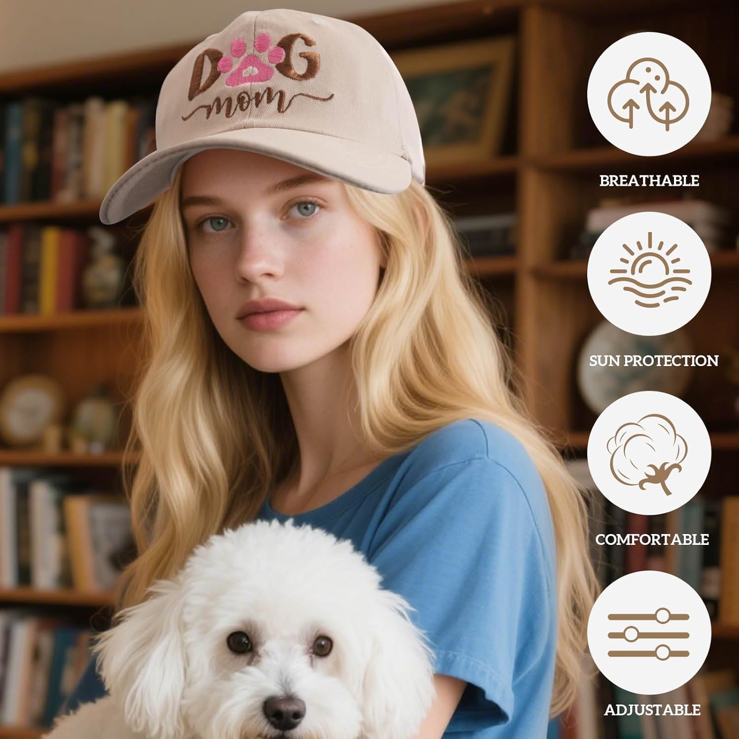 Embroidered Hat for Cat and Dog Mom Gifts for Women - Dog Gifts for Women, Adjustable Breathable Baseball Cap - Image 3