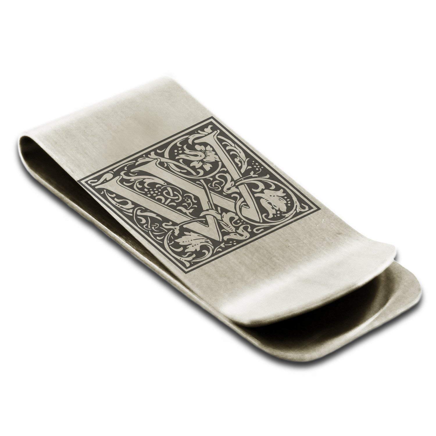 Stainless Steel Money Clip For Men Dad Boy Friend Father Floral Initial Letter Box Monogram Wallet Cash Card Holder | Dad