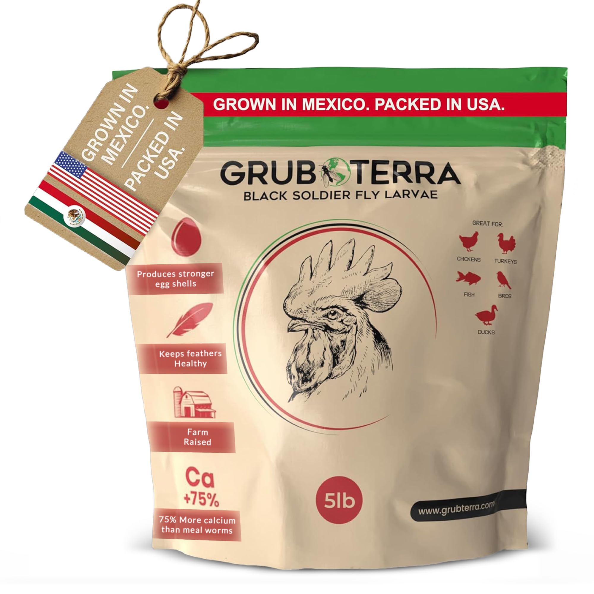 GrubTerra Grub Terra Natural Healthy Chicken Treats, Black Soldier Fly Larvae Made in USA and Canada, for Chicken, Ducks, and Wild Birds, 75x More Calcium Than Dried Mealworms