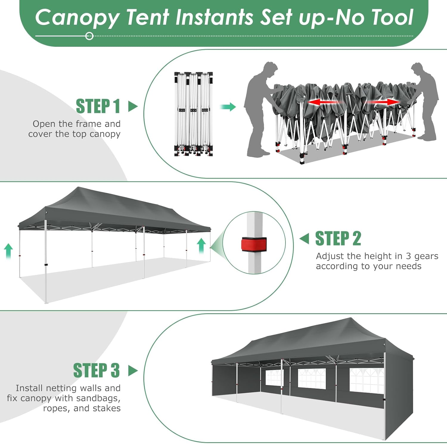 COBIZI 10x20 Pop Up Canopy with 6 Sidewall, Commercial Canopy Tent for Parties, UPF 50+ Waterproof Outdoor Gazebo for Events with Carry Bag, 3 Height Adjustable, Gray COBIZI 10x20 Pop Up Canopy with 6 Sidewall, Commercial Canopy Tent for Parties, UPF 50+ Waterproof Outdoor Gazebo for Events with Carry Bag, 3 Height Adjustable, Gray