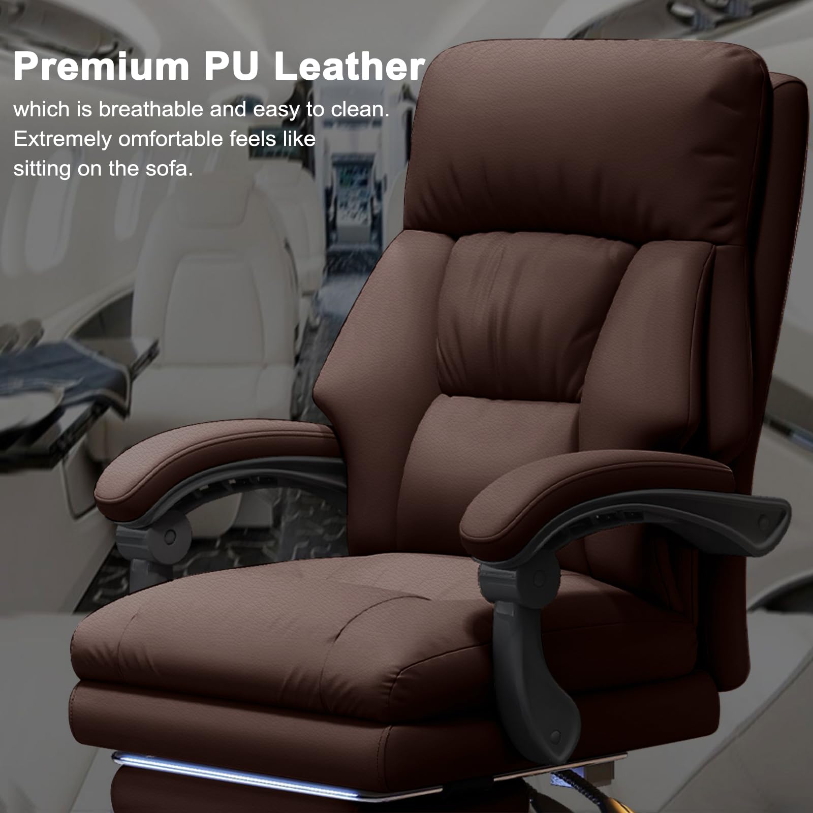 Office Chair with Leg Rest Executive Desk Chairs with Wheels High Back Computer Gaming Chairs Adjustable Reclining Ergonomic — view 5