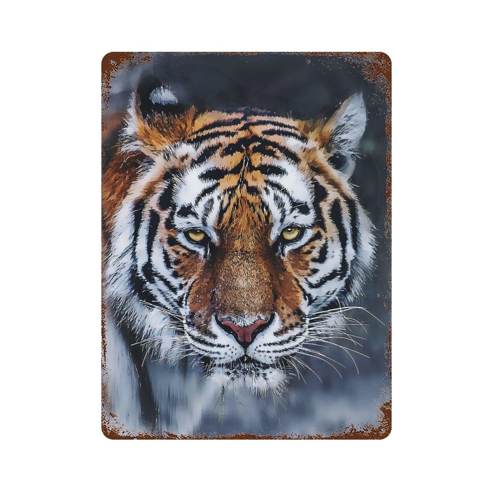 Retro Metal Sign with Wild Tiger Design 15.7"x11.8", for Shed, Workshop And Garage Wall Decor, Old School Wall Decor