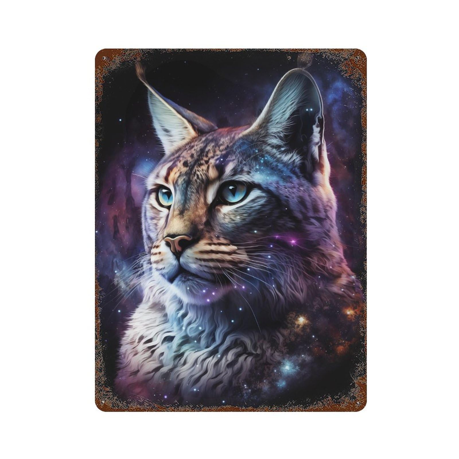 Vintage Metal Tin Sign Cosmic Lynx Portrait-3 15.7"x11.8", Classic Wall Plaque for Pub, Kitchen And Man Cave Decor