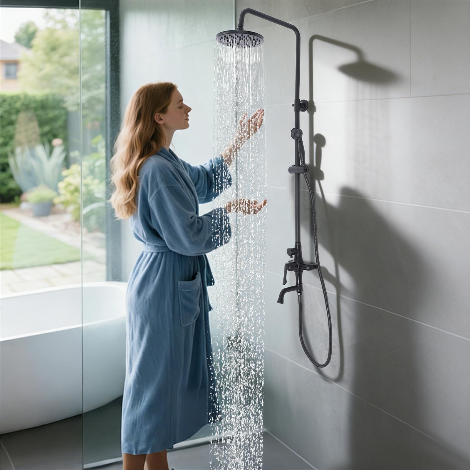 Sistema doccia nero, set completo, regolabile in altezza 80-118 cm